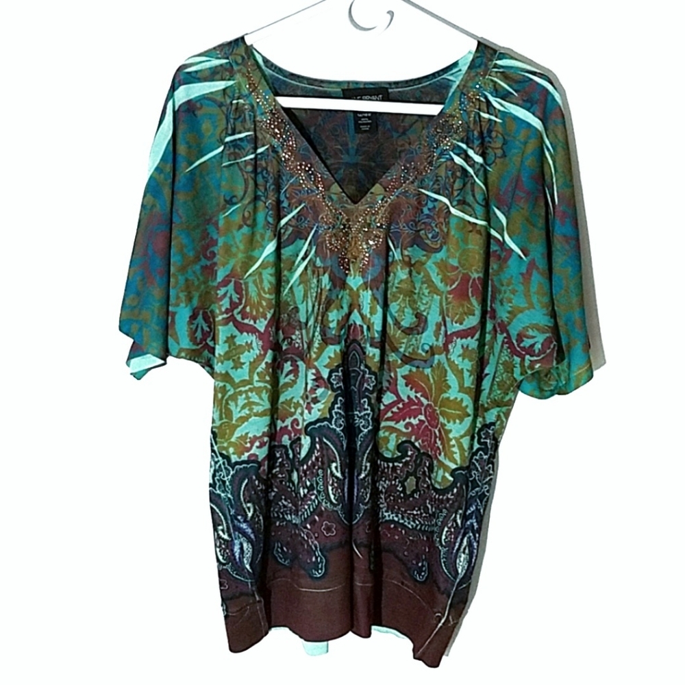 Lane Bryant Shirt Floral Bohemian Jewels 16W 14W